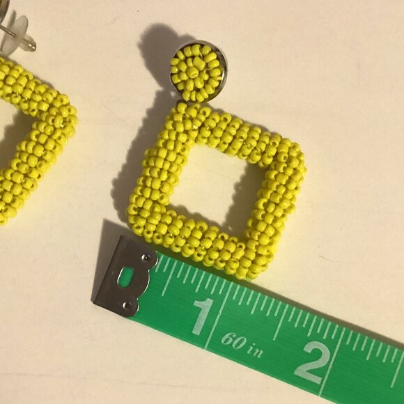 Women's Bohemian Seed Bead Square Bold Colorful Yellow Earrings Jewelry Retro - Picture 5 of 6